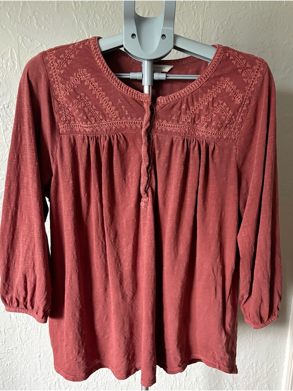 Lucky Brand 1X 100% Cotton Embroidered Boho Peasant Top Dusty Rose